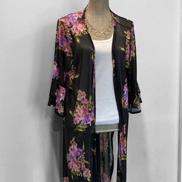 Emerald Black Floral Duster size 1X - Picture 2 of 12